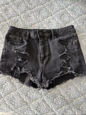 Aeropostale Black Distressed Denim Shorts